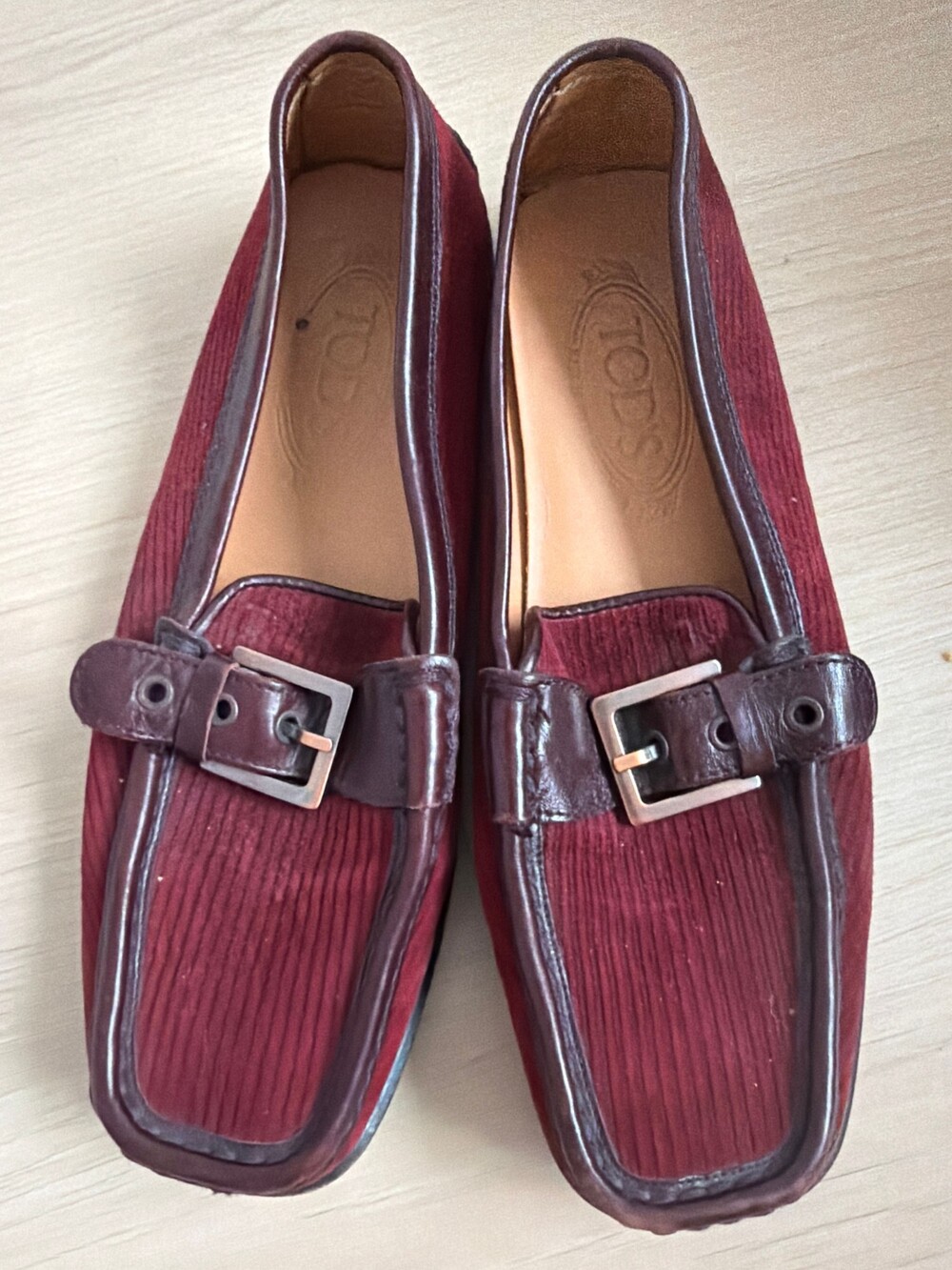 Tod’s Burgundy Cord & Brown Leather Loafers 6.5 Vintage
